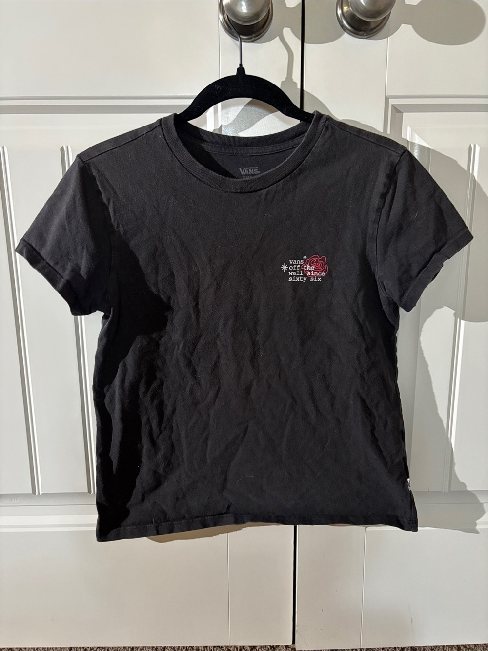 Vans Black Tee with Pink Floral Chest Graphic